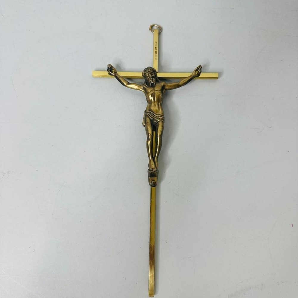 VTG Brass Jesus Christ INRI Crucifix Wall Hanging Religious Catholic Christian